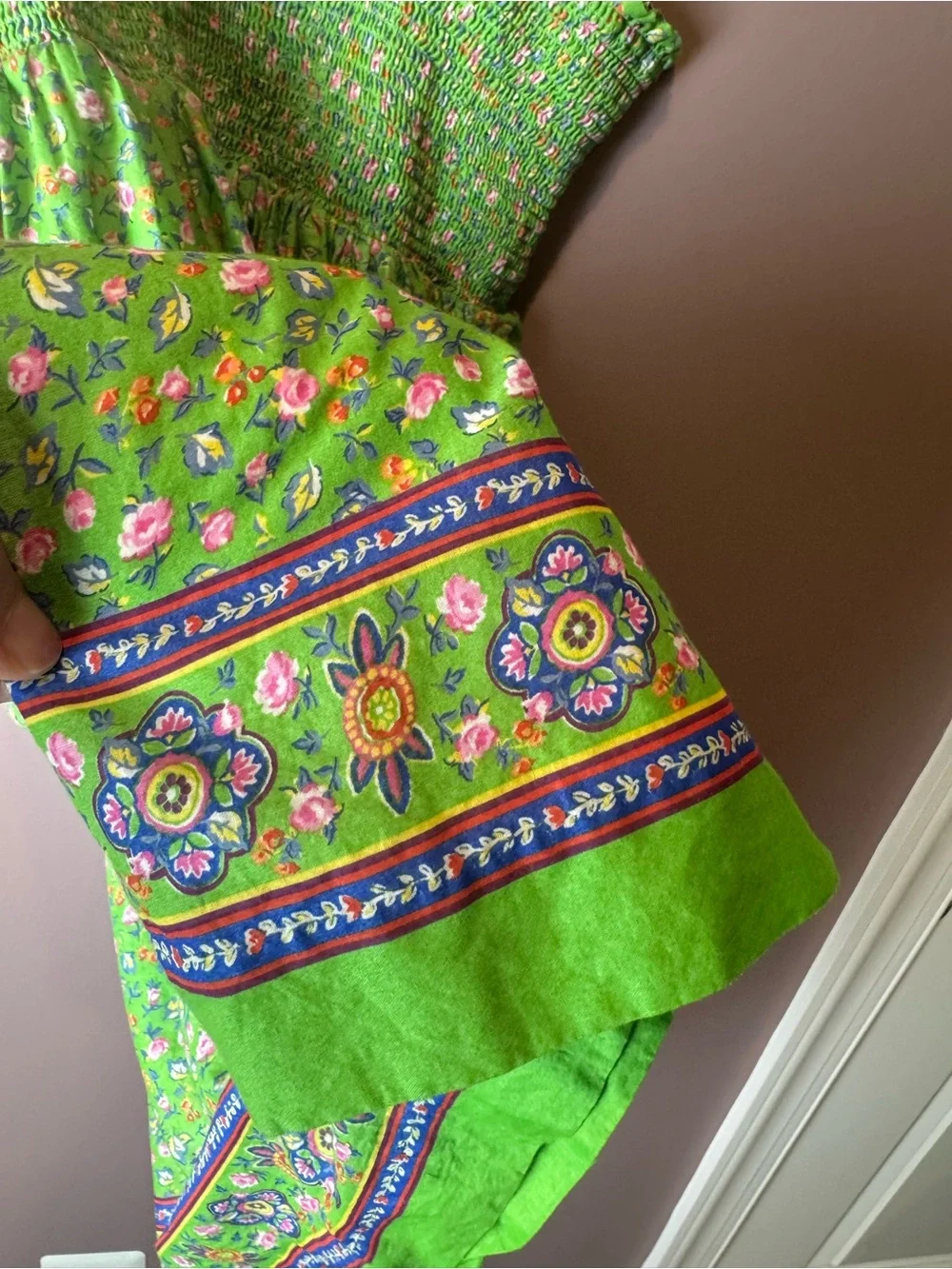 Ralph Lauren Smocked Green Sun Dress Floral Girls 16